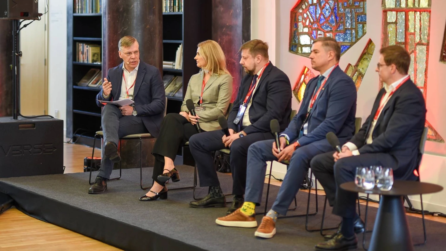 „Verslo diskusijų forumas 2025“. Nuotraukoje (iš kairės): Linas Dičpetris, EY konsultacinių paslaugų padalinio vadovas Baltijos šalyse, Leda Iržikevičienė, „OP Corporate Bank“ Lietuvos filialo vadovė, Egidijus Lazauskas, LTG grupės generalinis direktorius, Andrius Pranckevičius, „Kauno grūdų“ generalinis direktorius, ir Antanas Sagatauskas, VMG grupės valdybos pirmininkas. VŽ nuotr.